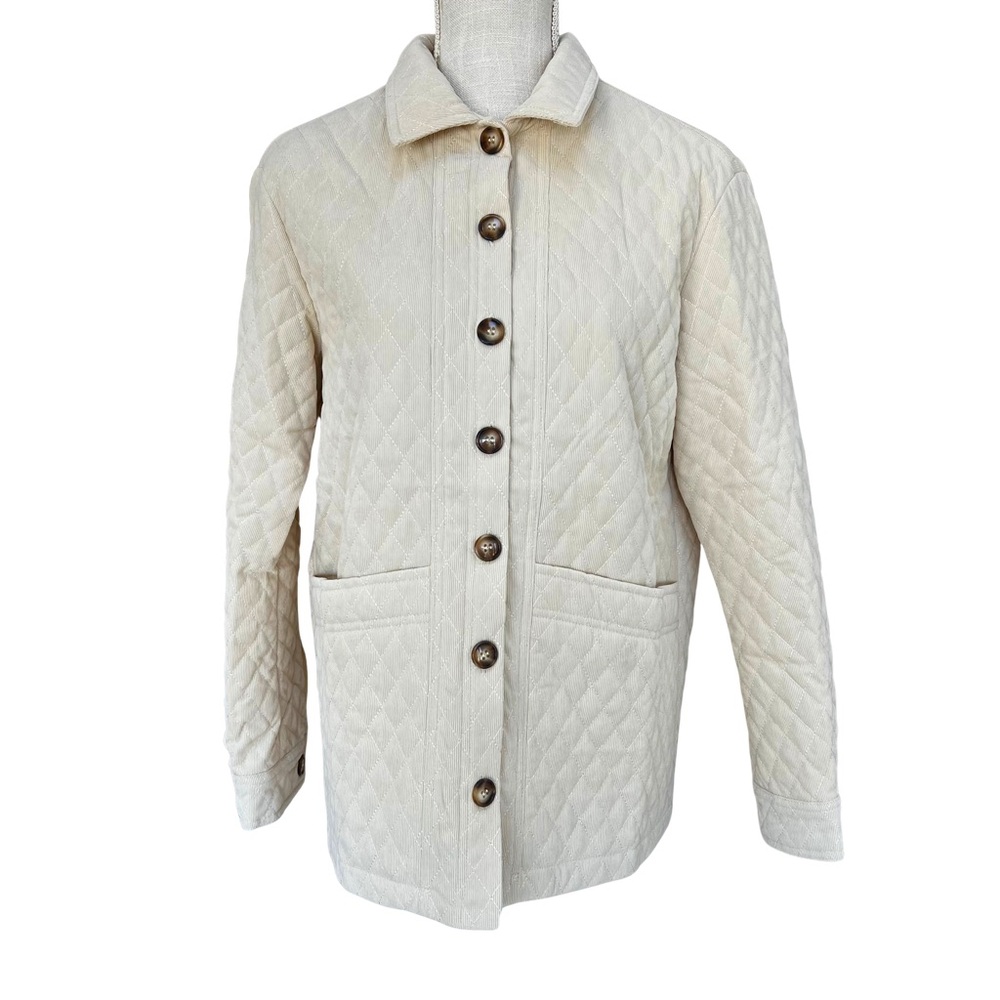Diamond Quilted Corduroy Button-Up Jacket in Ecru - Picture 8 of 16